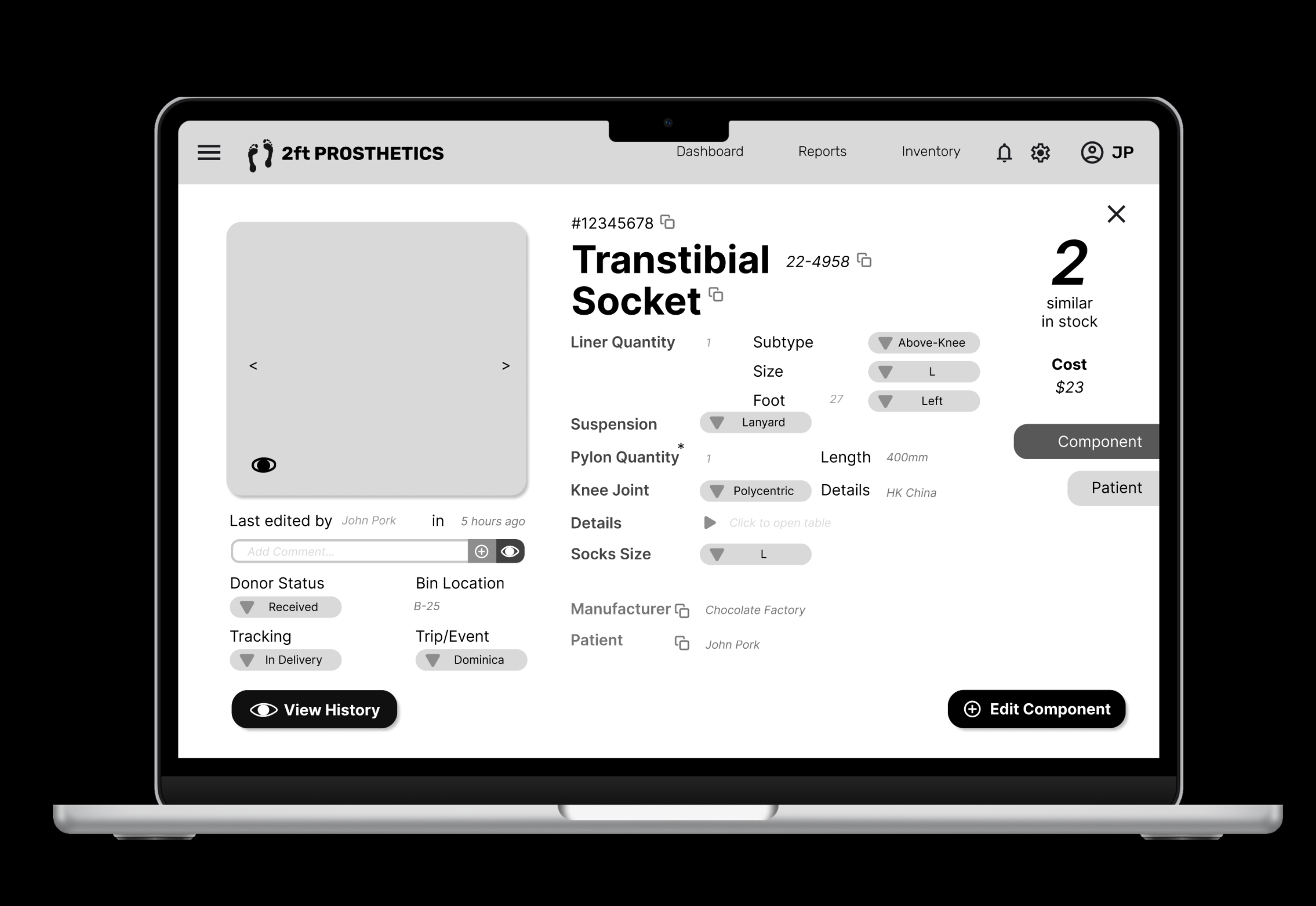 Placeholder: Lo-fi view component screen (B&W)